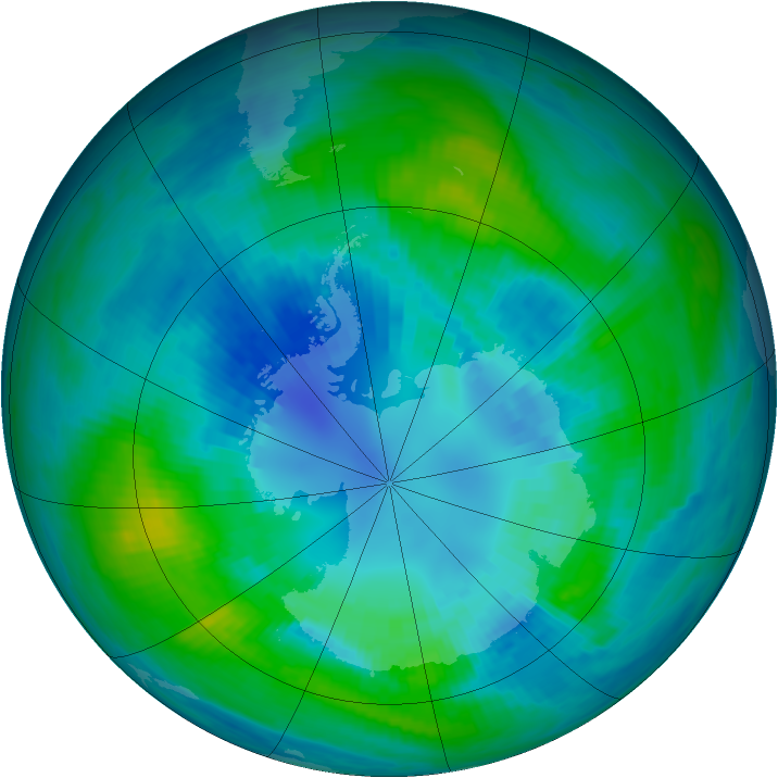 Antarctic ozone map for 11 April 1990